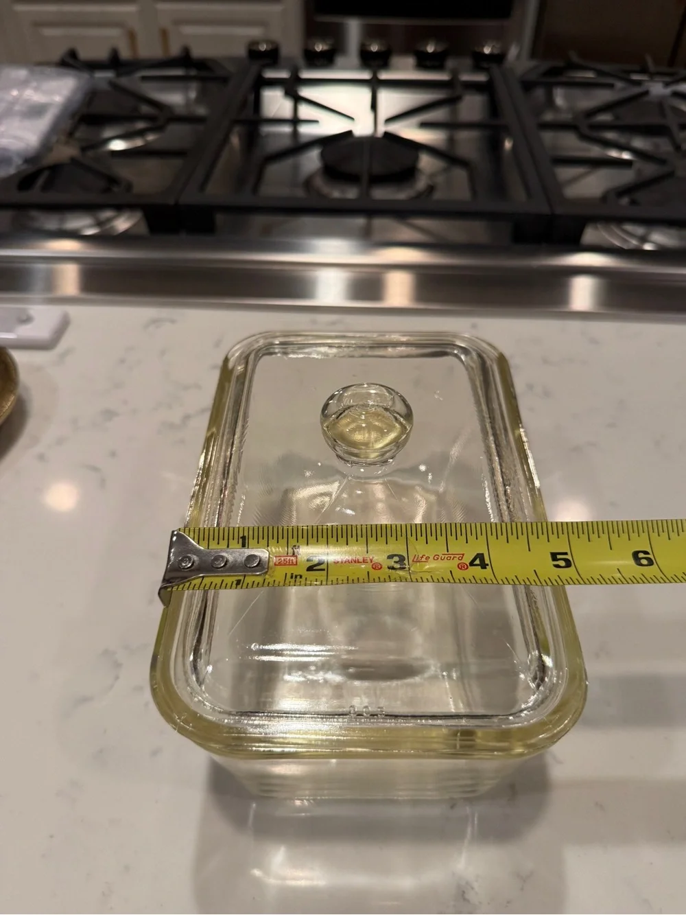 Vintage Glasbake 805 Clear Glass Refrigerator Dish w Lid 1.5 Qt 1940s